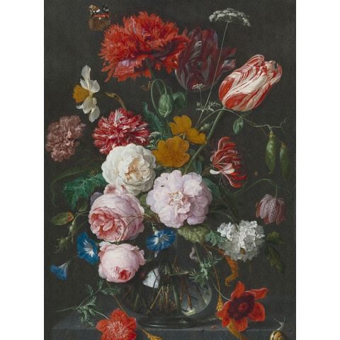 Dutch Wallcoverings Painted Flowers in a Glass Vase