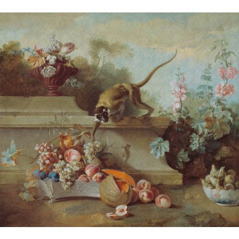 Dutch Wallcoverings Painted Memories II Still Life With Monkey, Fruits and Flowers 8070