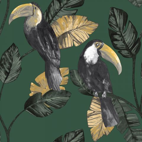 Dutch Wallcoverings First Class Amazonia Tiki Green 91340