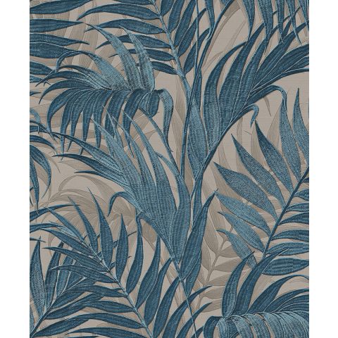Dutch Wallcoverings - Grace Tropical Palm -Tropical palm leaf petrol/beige GR322108